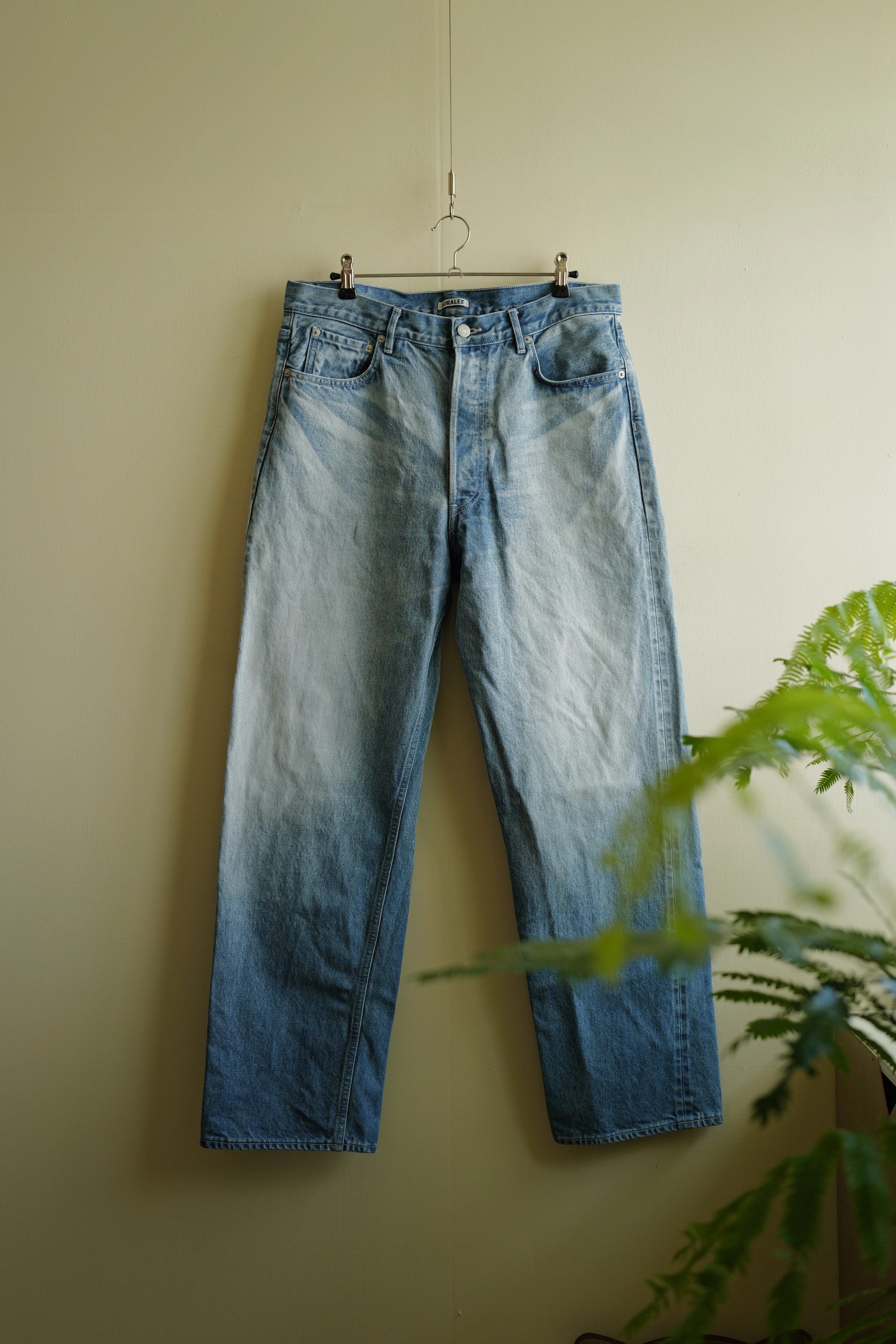AURALEE Selvedge Faded Heavy Denim Wide Pants